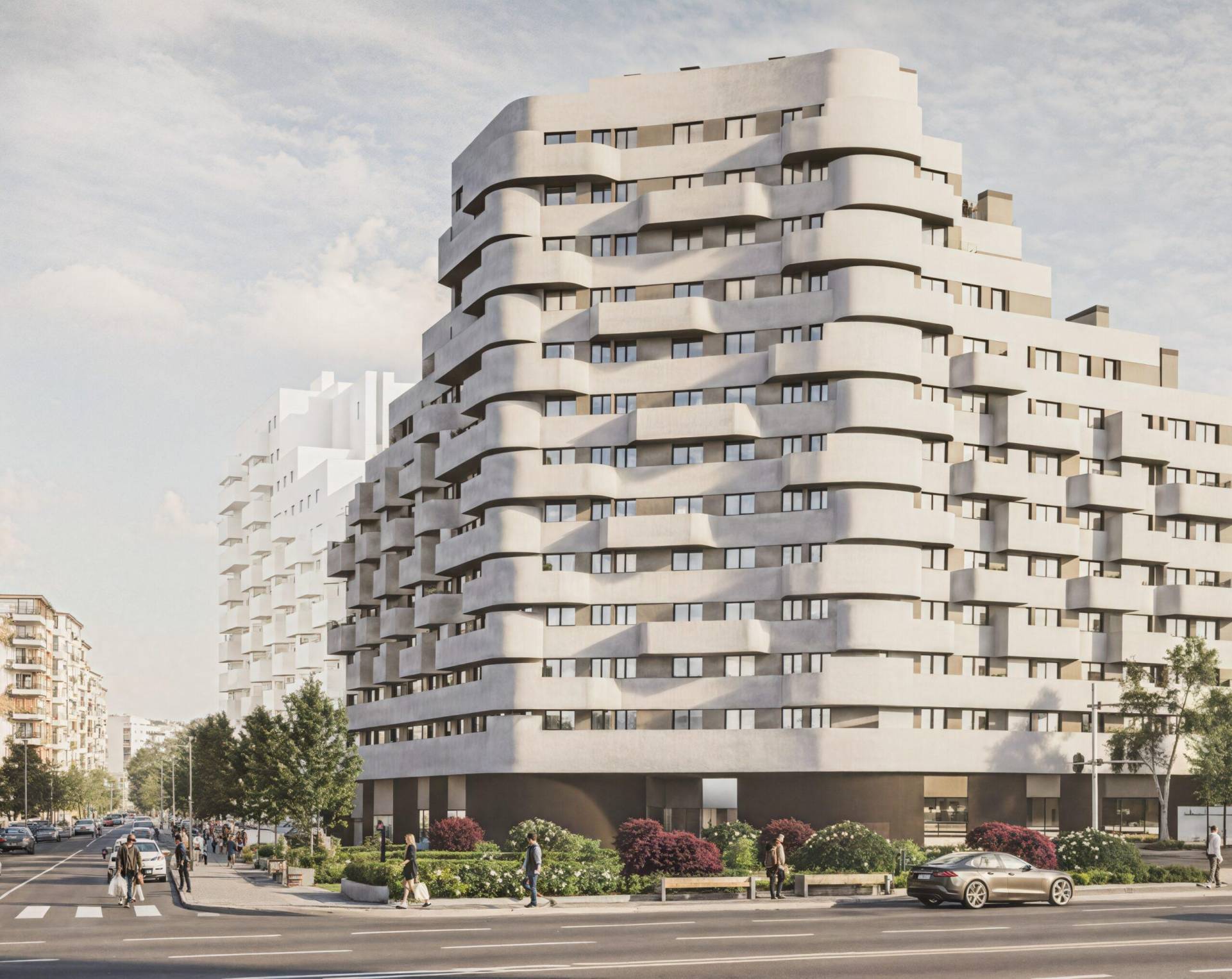 Fachada del Residencial FORTUNA, promoción de obra nueva del Grupo VÍA CÉLERE en Los Cerros