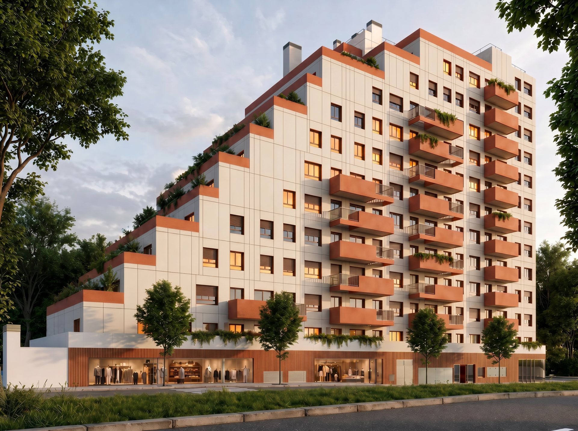 Fachada del Residencial FORTUNA, promoción de obra nueva del Grupo VÍA CÉLERE en Los Cerros