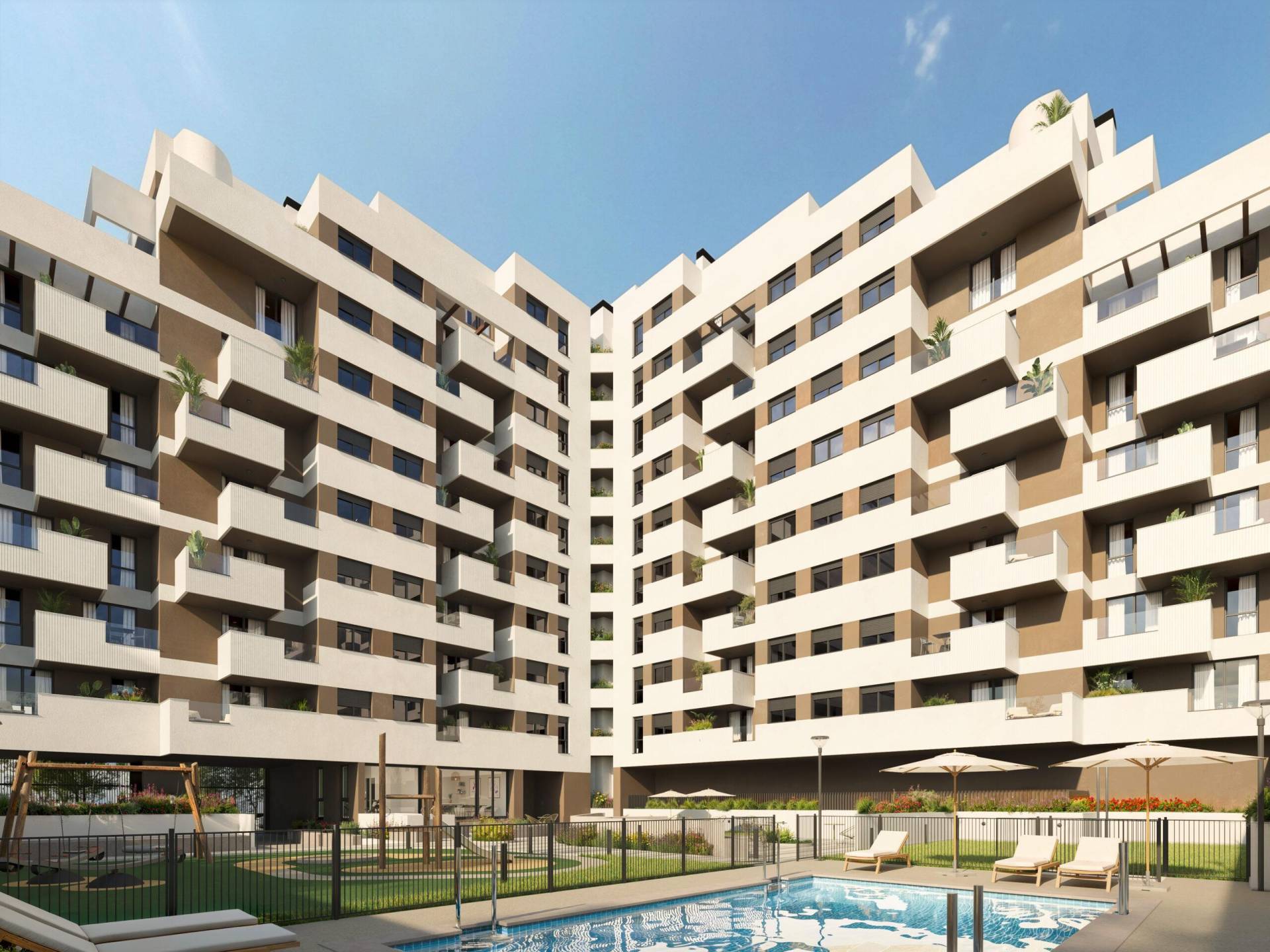 Fachada del Residencial FORTUNA, promoción de obra nueva del Grupo VÍA CÉLERE en Los Cerros