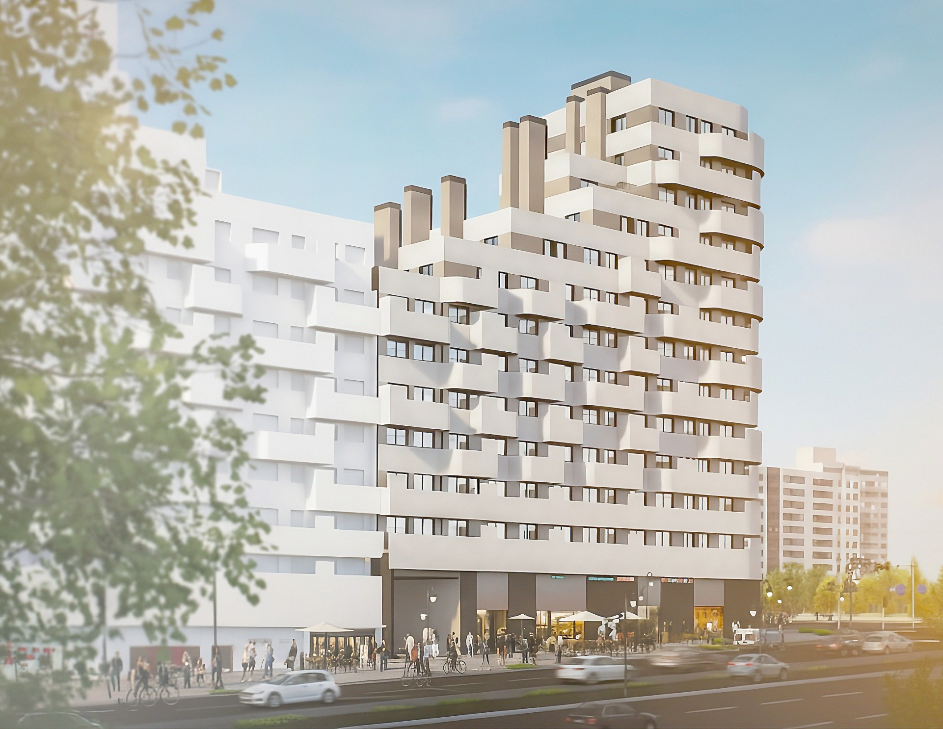 Fachada del Residencial FORTUNA, promoción de obra nueva del Grupo VÍA CÉLERE en Los Cerros