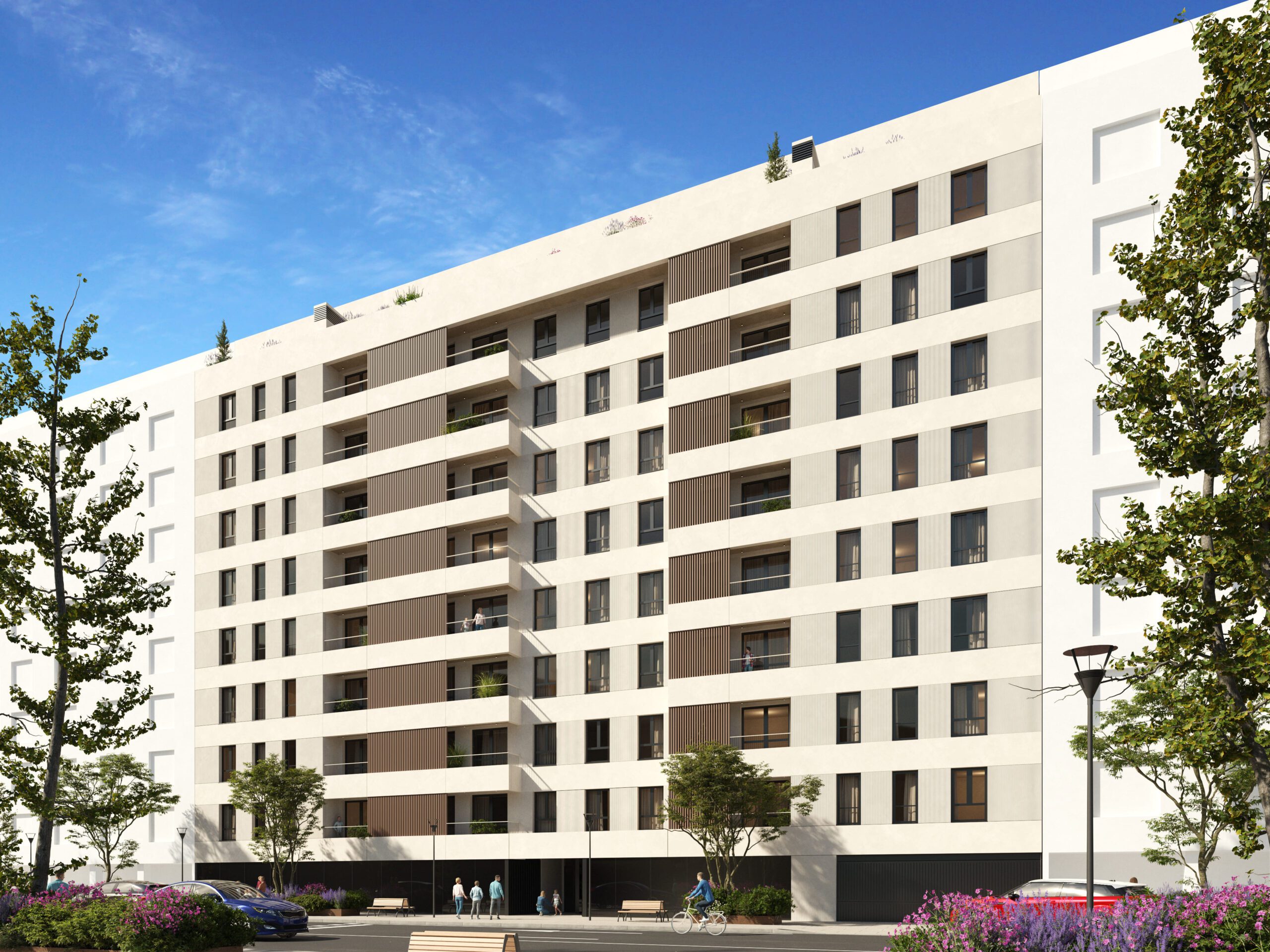 Fachada principal del Residencial Corvus, promoción de obra nueva del Grupo IBOSA en Los Cerros