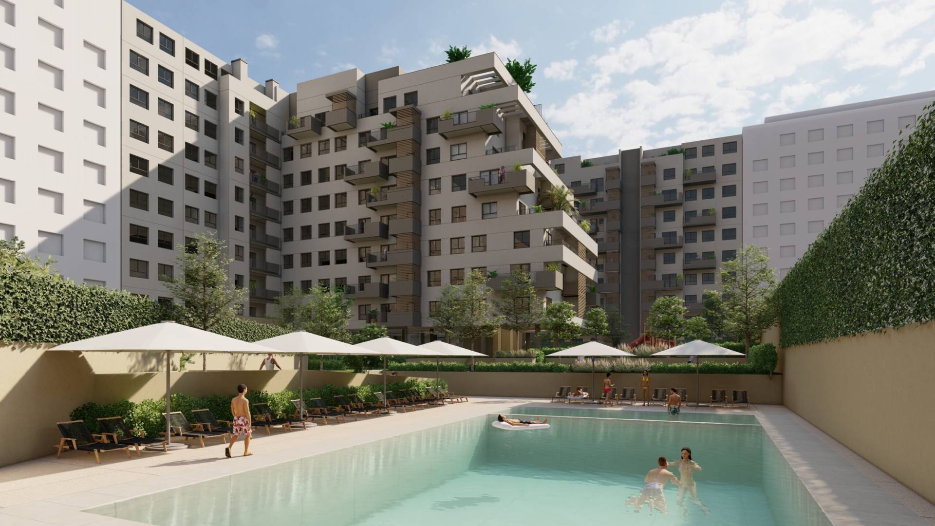Piscina de la promoción de obra nueva de IBOSA en Madrid