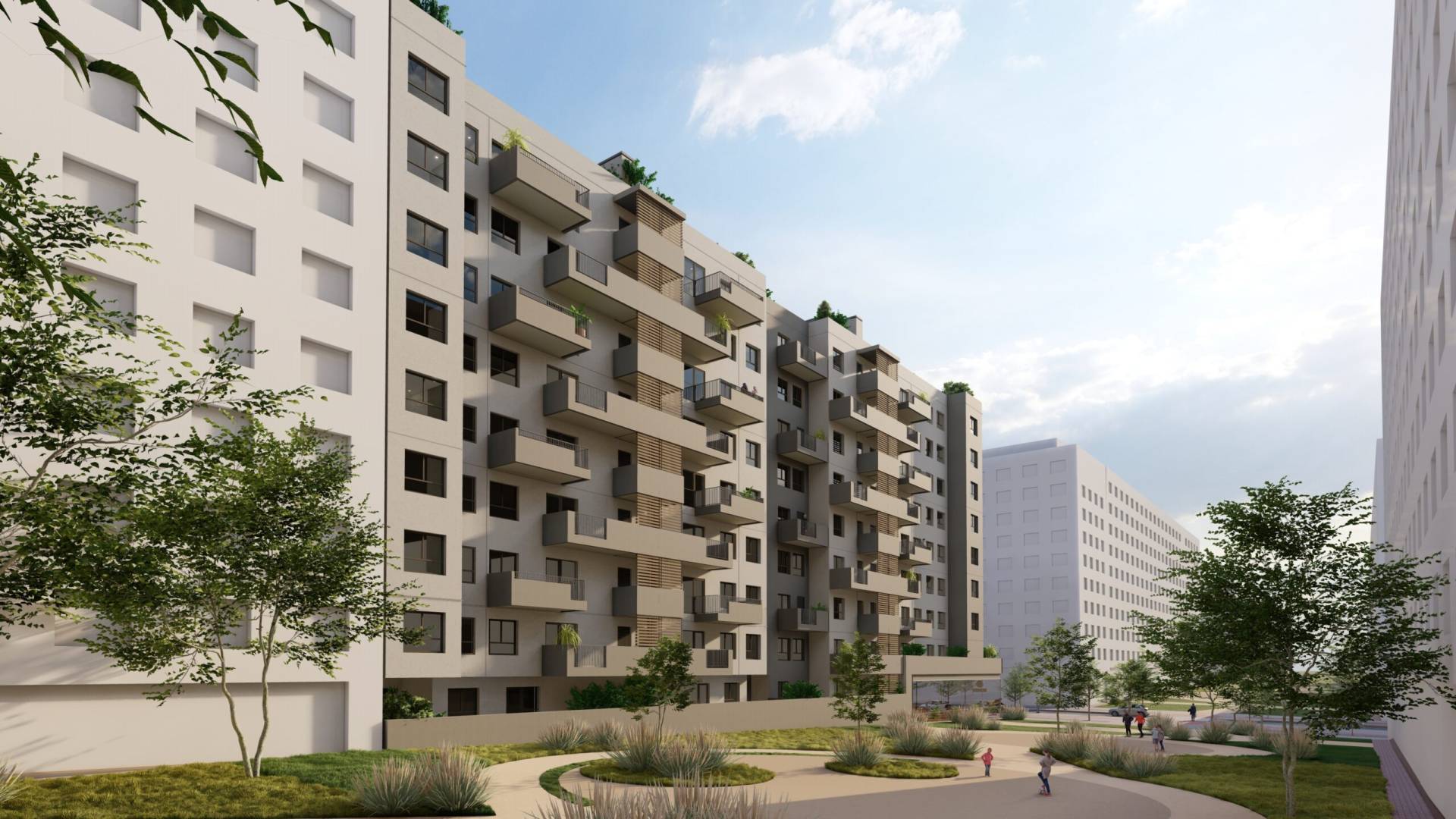 Parque sur de la promoción de obra nueva de IBOSA en Madrid